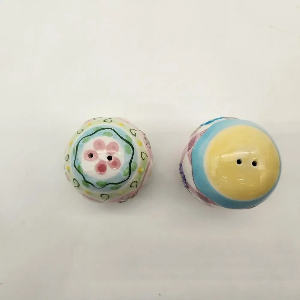 Vintage Handcrafted Lotus Ceramic Floral Salt&Pepper Shakers‎ Tray Spring Easter